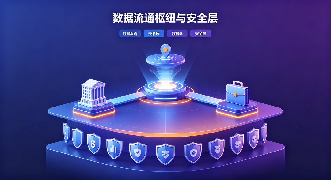 数据流通枢纽与安全基础层示意图