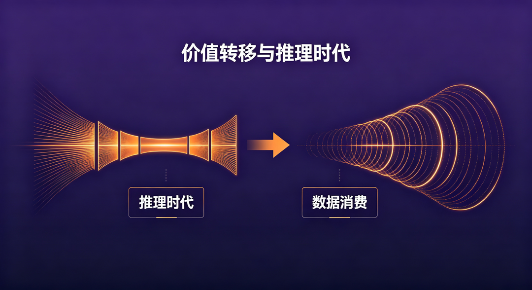 产业链价值向两端转移与推理时代数据消费示意图