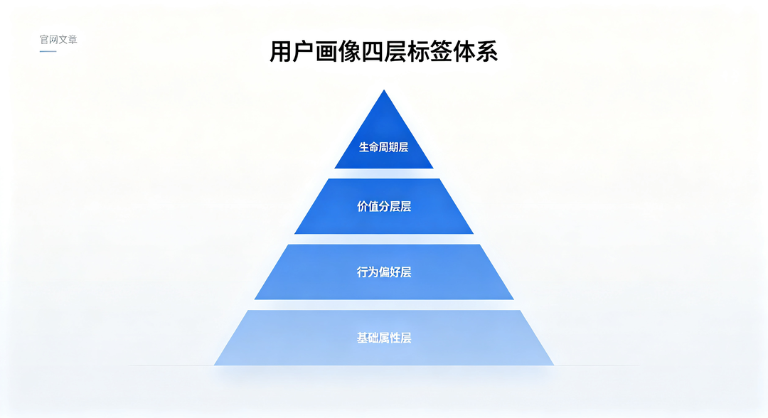 用户画像四层标签体系金字塔结构示意图