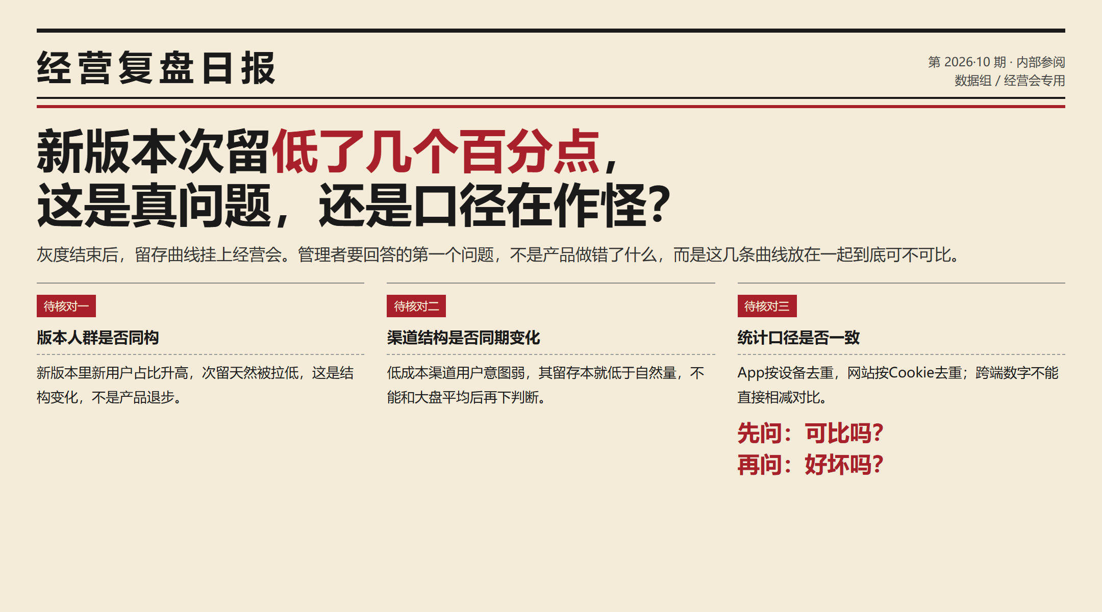 App留存基准差异怎么拆：版本、渠道、口径、样本四维核对_缩略图